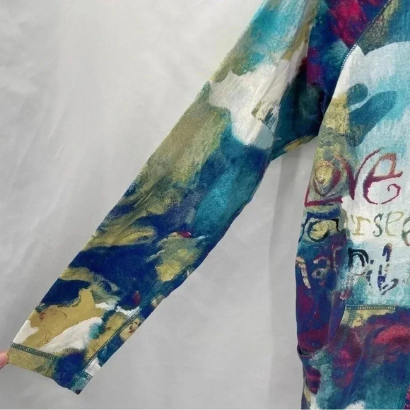 Additions by Chicos Women’s Lightweight Jacket 0 Blue Patterned Zip Up Hooded - Picture 4 of 12